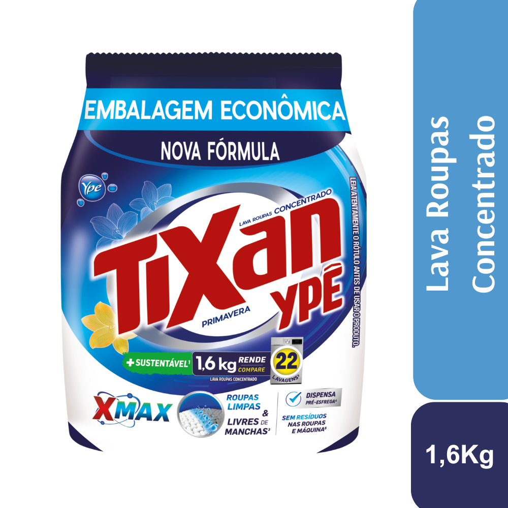 Lava-Roupas Pó Concentrado Primavera Tixan Ypê Pacote 1,6kg Embalagem Econômica