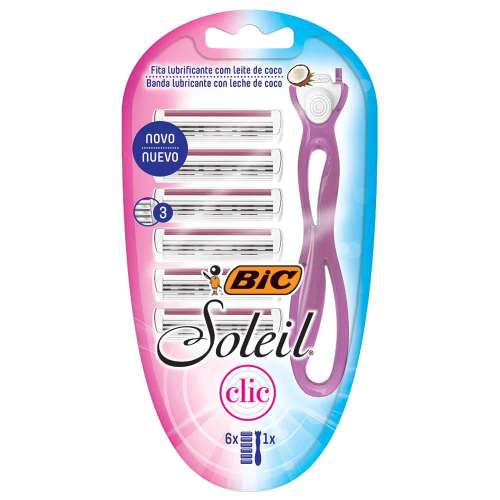 Depilador, Soleil Clic, BIC, Lilás, 1 Cabo + 6 Cartuchos