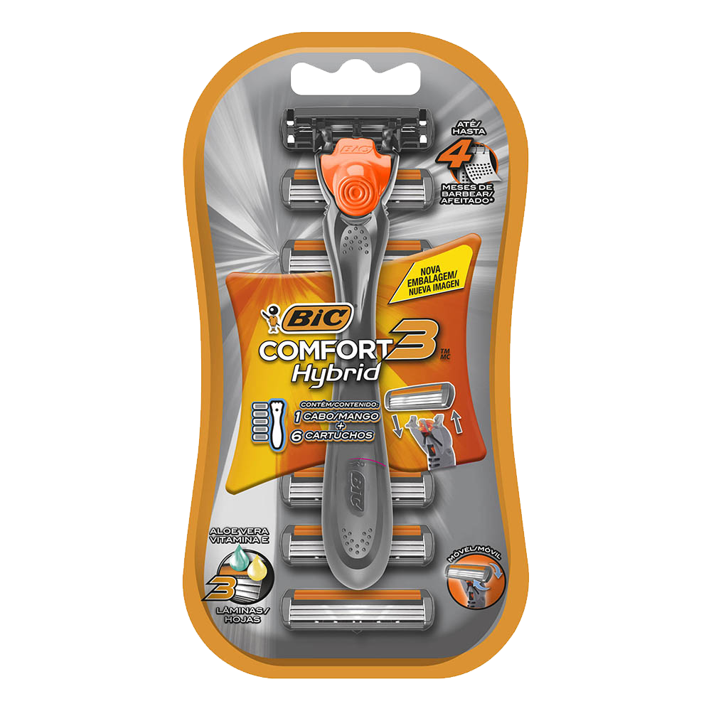 Barbeador, Comfort 3 Recarregável, 6 Cartuchos, BIC, 1 UN.