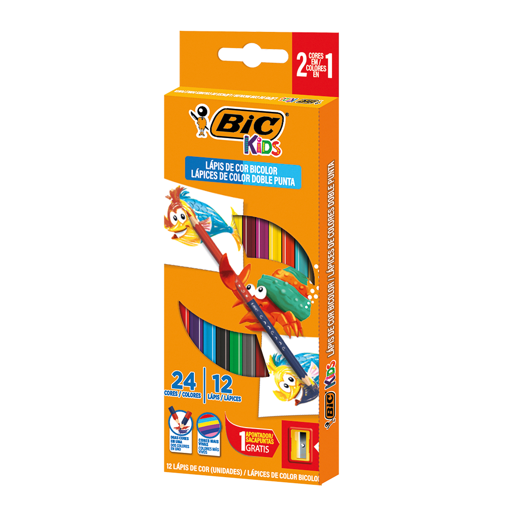 Lápis de Cor Bicolor + 1 Apontador, BIC, 12 Unidades