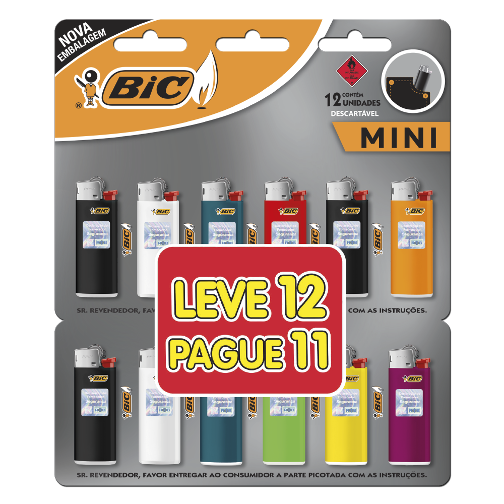 Isqueiro, Mini, BIC, Cores Sortidas, Leve 12, Pague 11