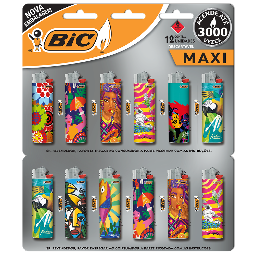 Isqueiro, Maxi, Decor Collection, BIC, 12 Unidades