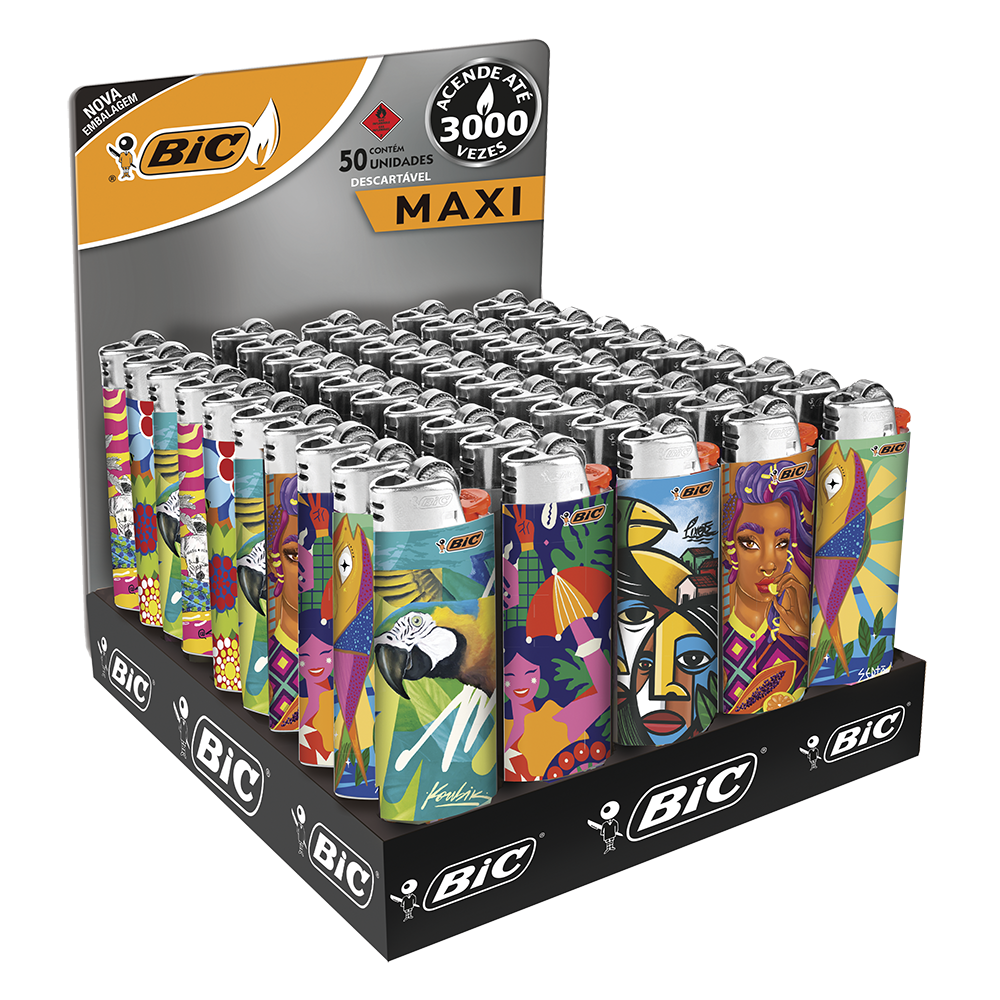 Isqueiro, Maxi, Decor Collection, BIC, 50 Unidades