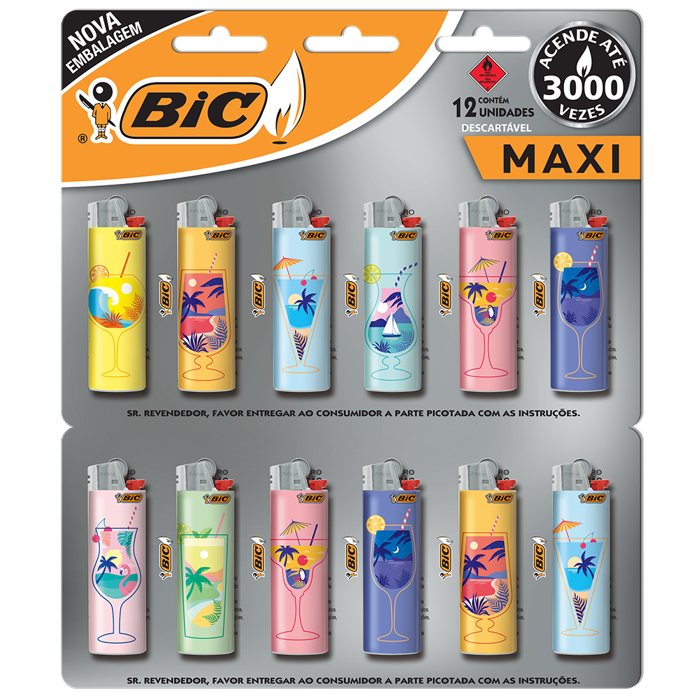 Isqueiro, Maxi, Decor Basics, BIC, Estampas Sortidas, 12 UN.