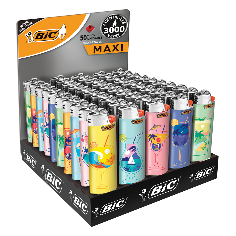Isqueiro, Maxi, Decor Basics, BIC, 50 Unidades