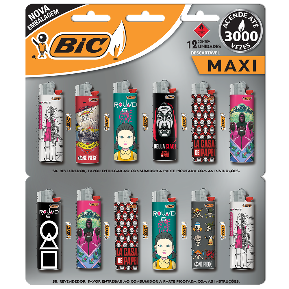 Isqueiro, Maxi, Decor Netflix, Sortido, BIC, 12 Unidades
