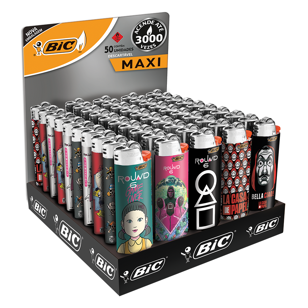 Isqueiro, Maxi, Decor Netflix, Sortido, BIC, 50 Unidades