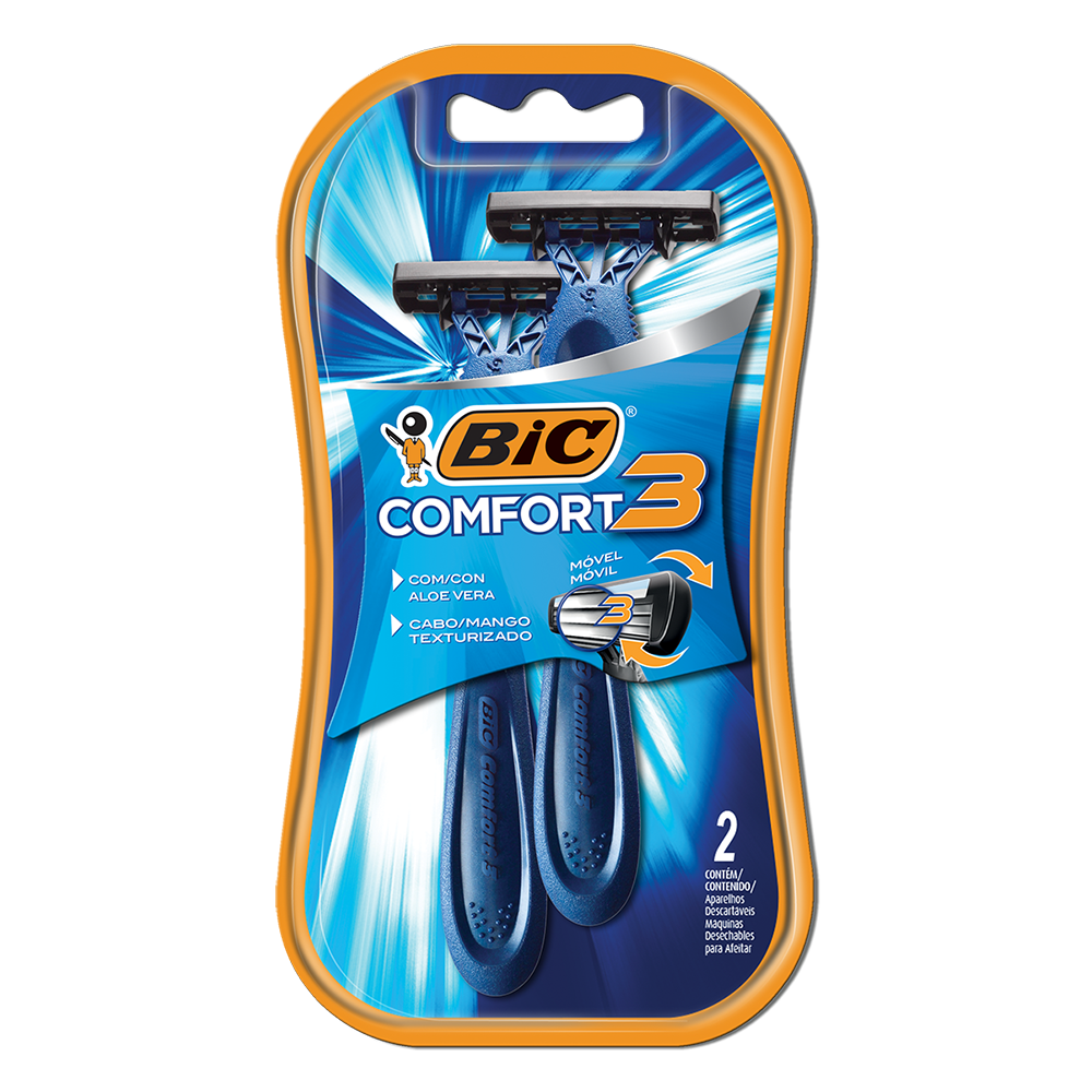 Barbeador, Comfort 3, BIC, Azul, 2 Unidades
