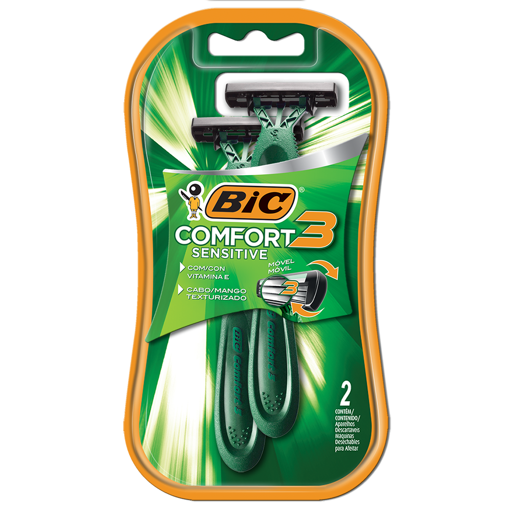 Barbeador, Comfort 3 Advance Sensitive, BIC, 2 Unidades