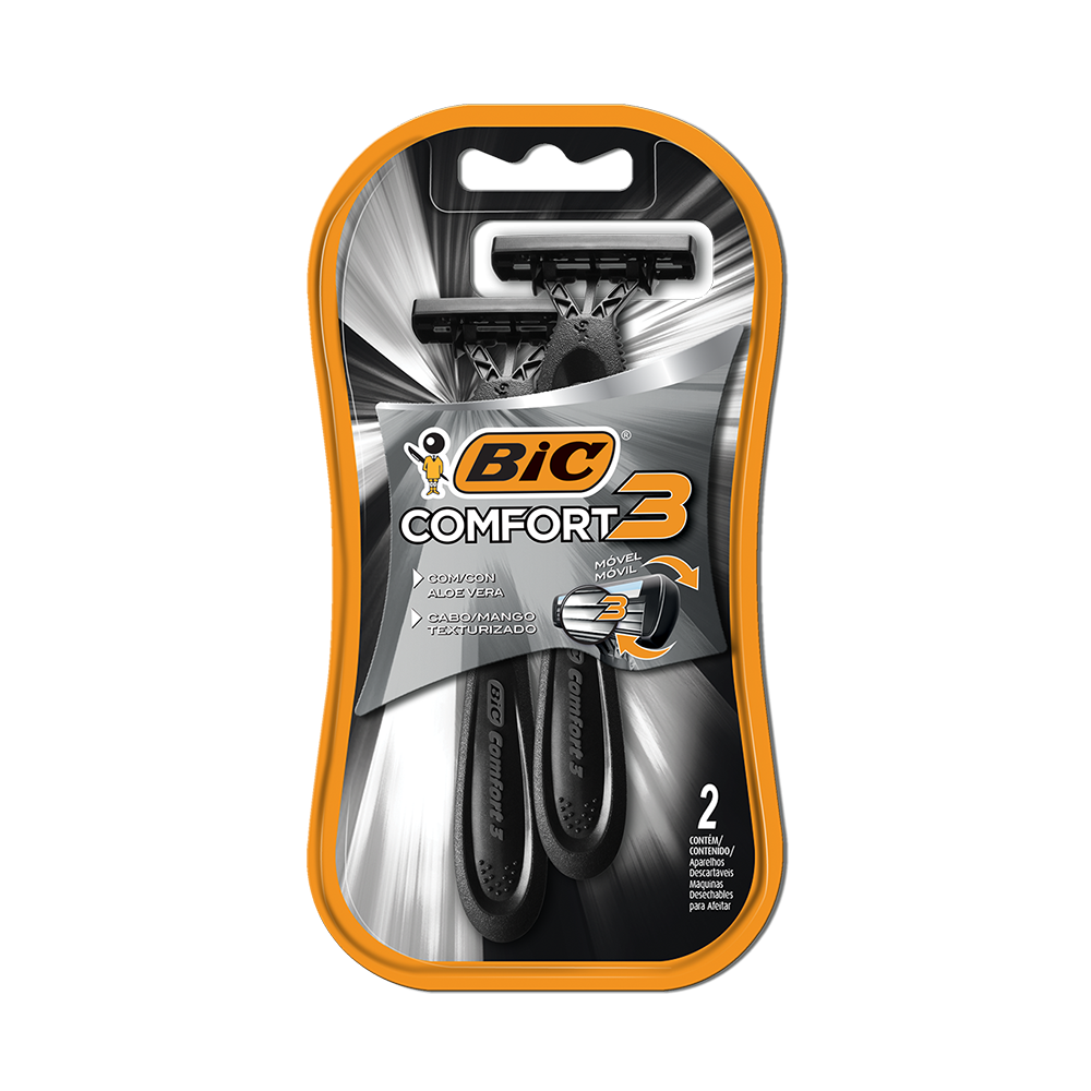 Barbeador, Comfort 3 Black Night, BIC, Preto, 2 Unidades