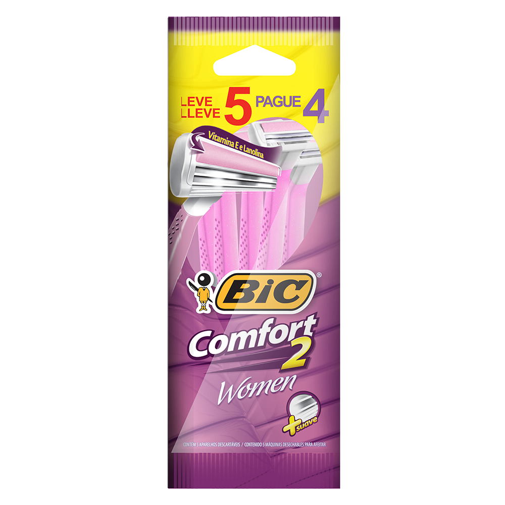 Depilador, Comfort 2 Women, BIC, Rosa, Pague 4 Leve 5