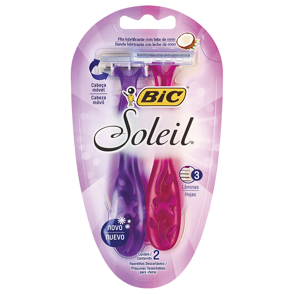 Depilador, Soleil, BIC, Rosa & Roxo, 2 Unidades