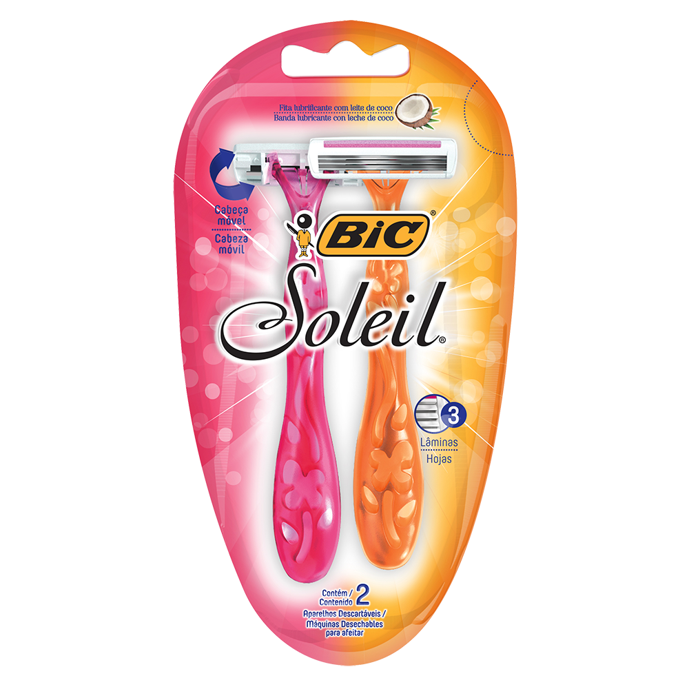 Depilador, Soleil, BIC, Rosa & Laranja, 2 Unidades