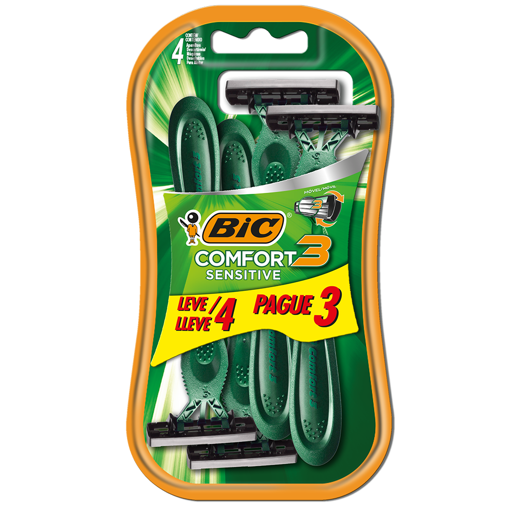 Barbeador, Comfort 3 Advance Sensitive, BIC, Pague 3 Leve 4