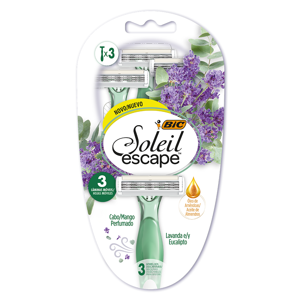Depilador, Soleil Escape, BIC, Lavanda e Eucalipto, 3 UN.