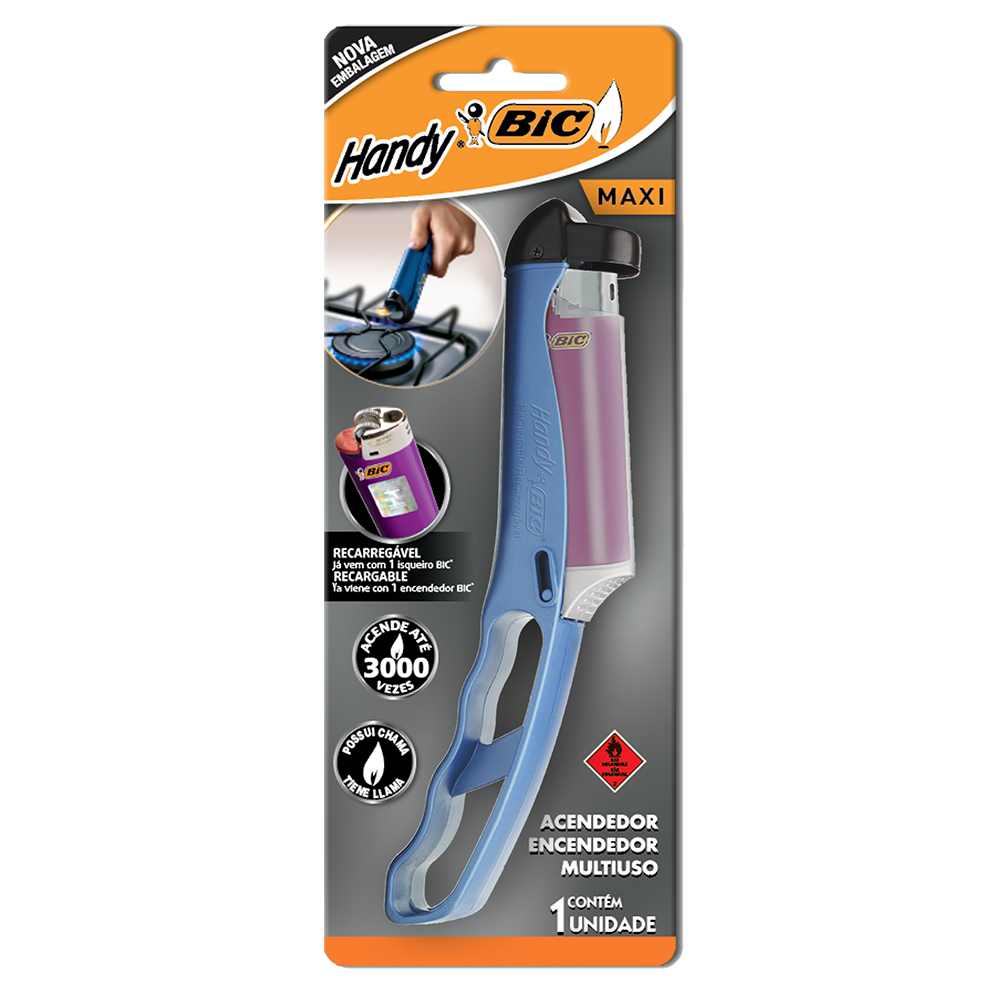 Acendedor, Handy, BIC, Multiuso, Azul, Recarregável, 1 UN.