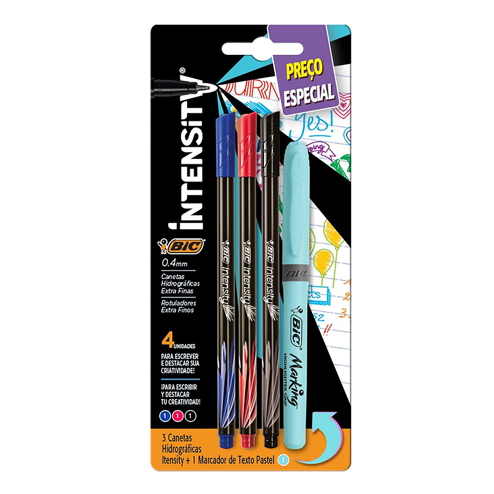Canetas Intensity + Marca Texto Marking, BIC, 4 Unidades