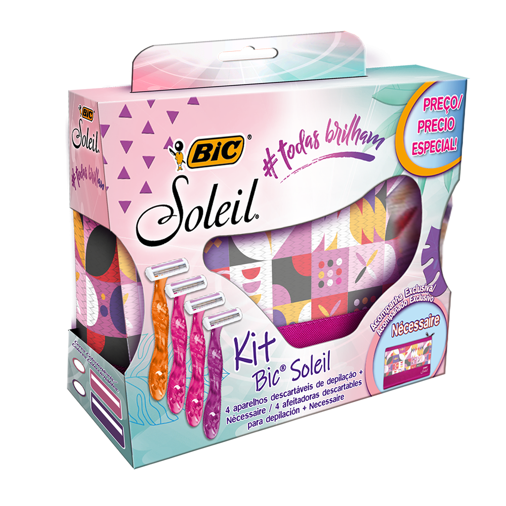 Depilador, Soleil, BIC, 4 Unidades Coloridas com Necessaire