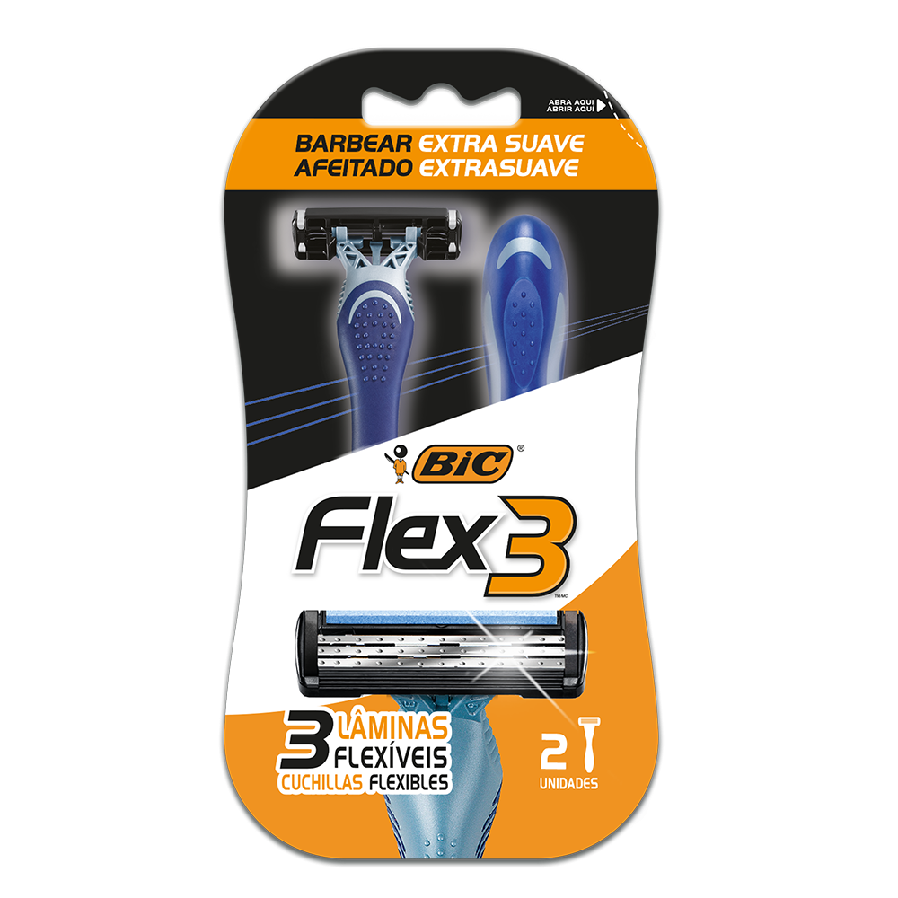 Barbeador, Flex 3, BIC, Azul, 2 Unidades