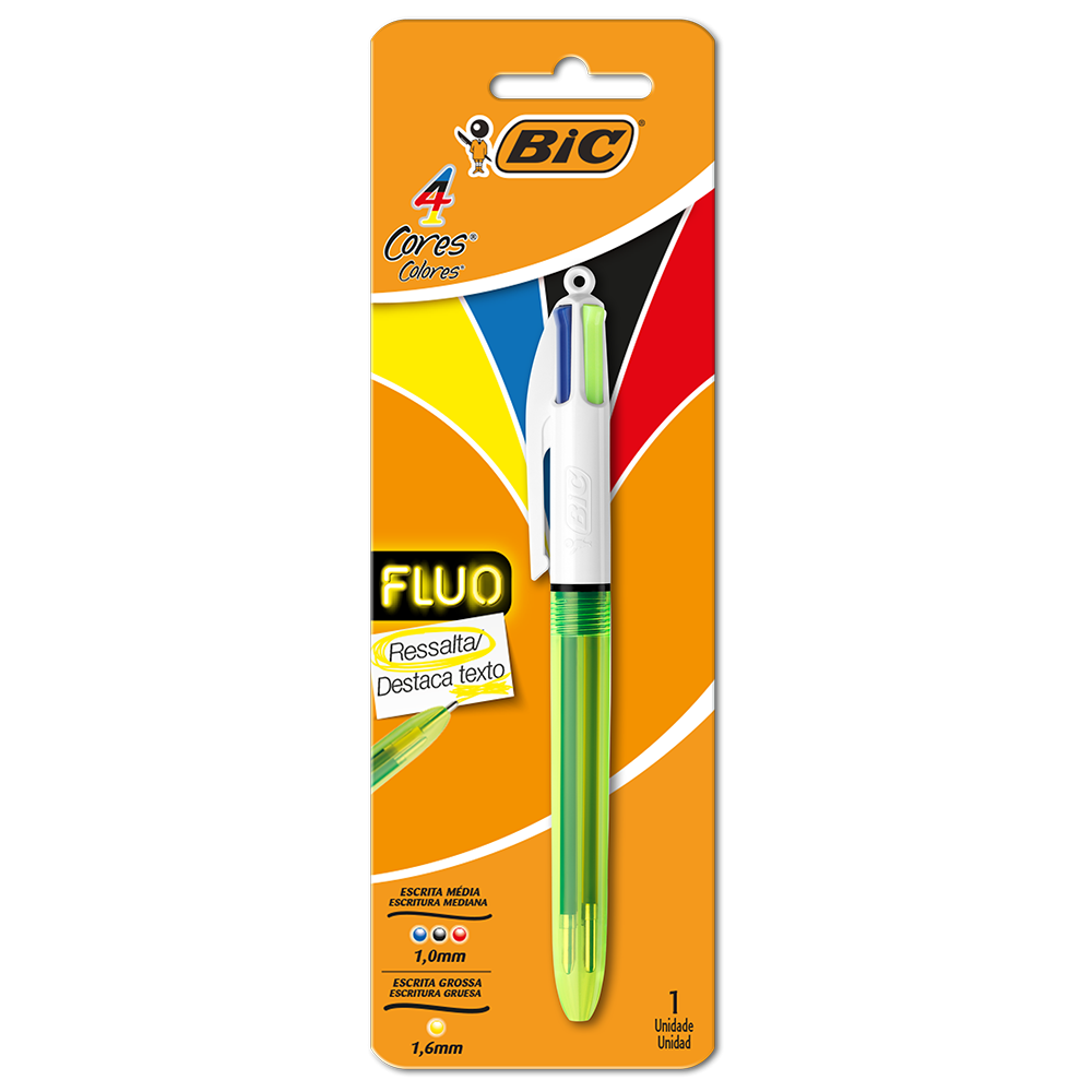 Caneta Média Retrátil 4 Cores Fluo, BIC, 1 Unidade