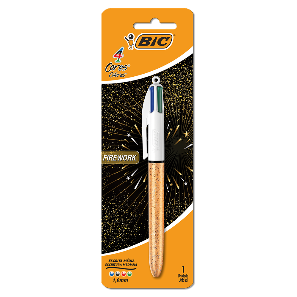 Caneta Ponta Média Retrátil, 4 Cores Firework, BIC, 1 UN.