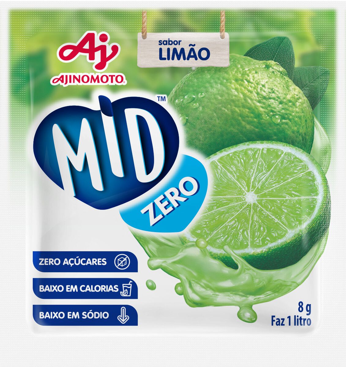 Refresco Em Pó Mid® Zero Açúcar Sabor Limão 8G