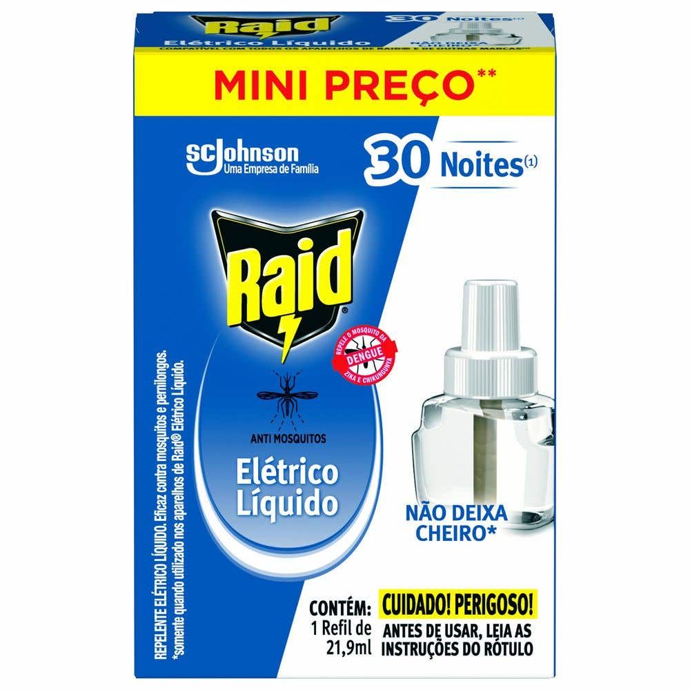Repelente Elétrico Líquido Raid Mini Preço 5UN Refil de 21,9ml