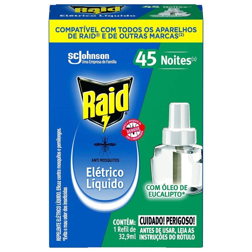 Repelente Elétrico Líquido Raid 45 Noites Eucalipto Refil de 32,9ml