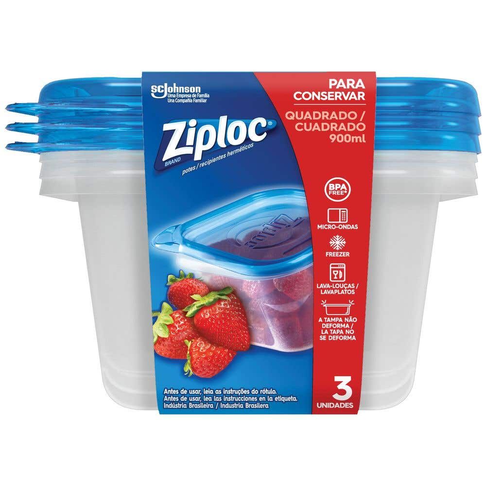 Pote Plástico Ziploc 900ml com 3 unidades