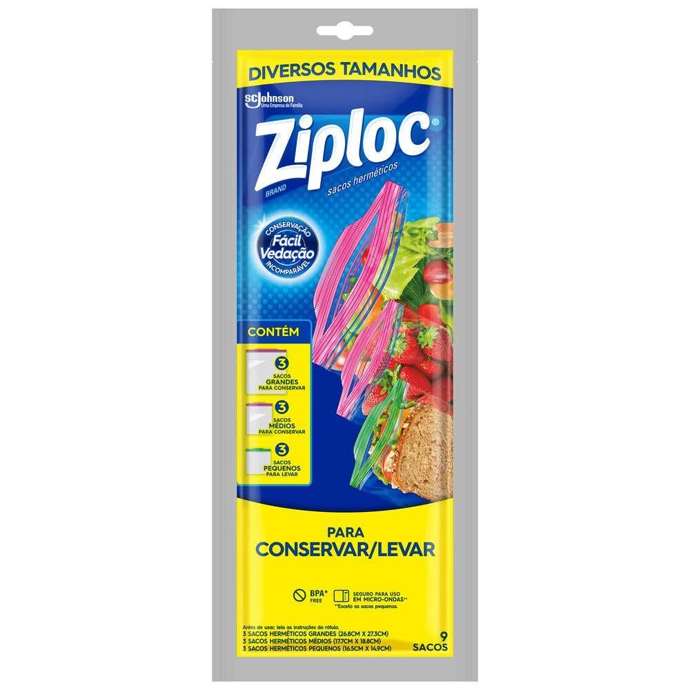 Sacos Herméticos Ziploc Mix para Conservar e Levar com 9 unidades