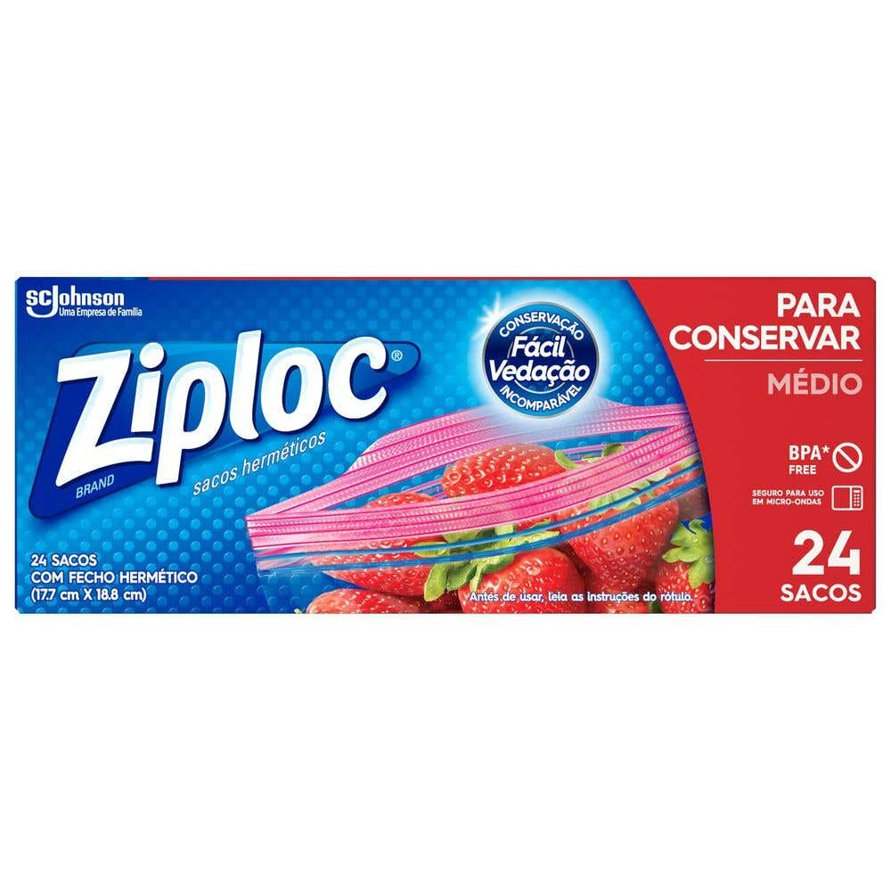Sacos Herméticos Ziploc para conservar Médio com 24 unidades