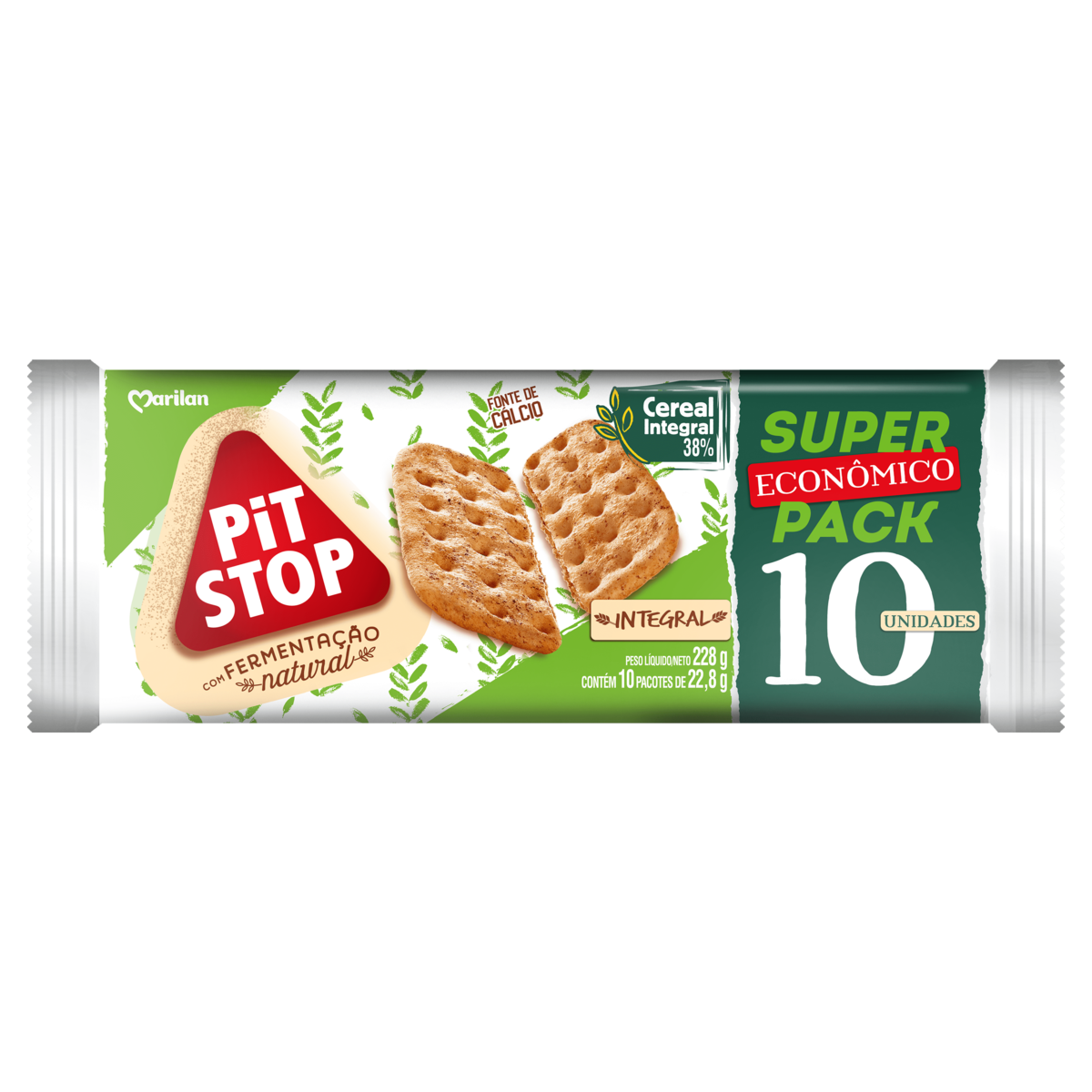 Pack Biscoito Integral Marilan Pit Stop Pacote 228G 10 Unidades Embalagem Super Econômica