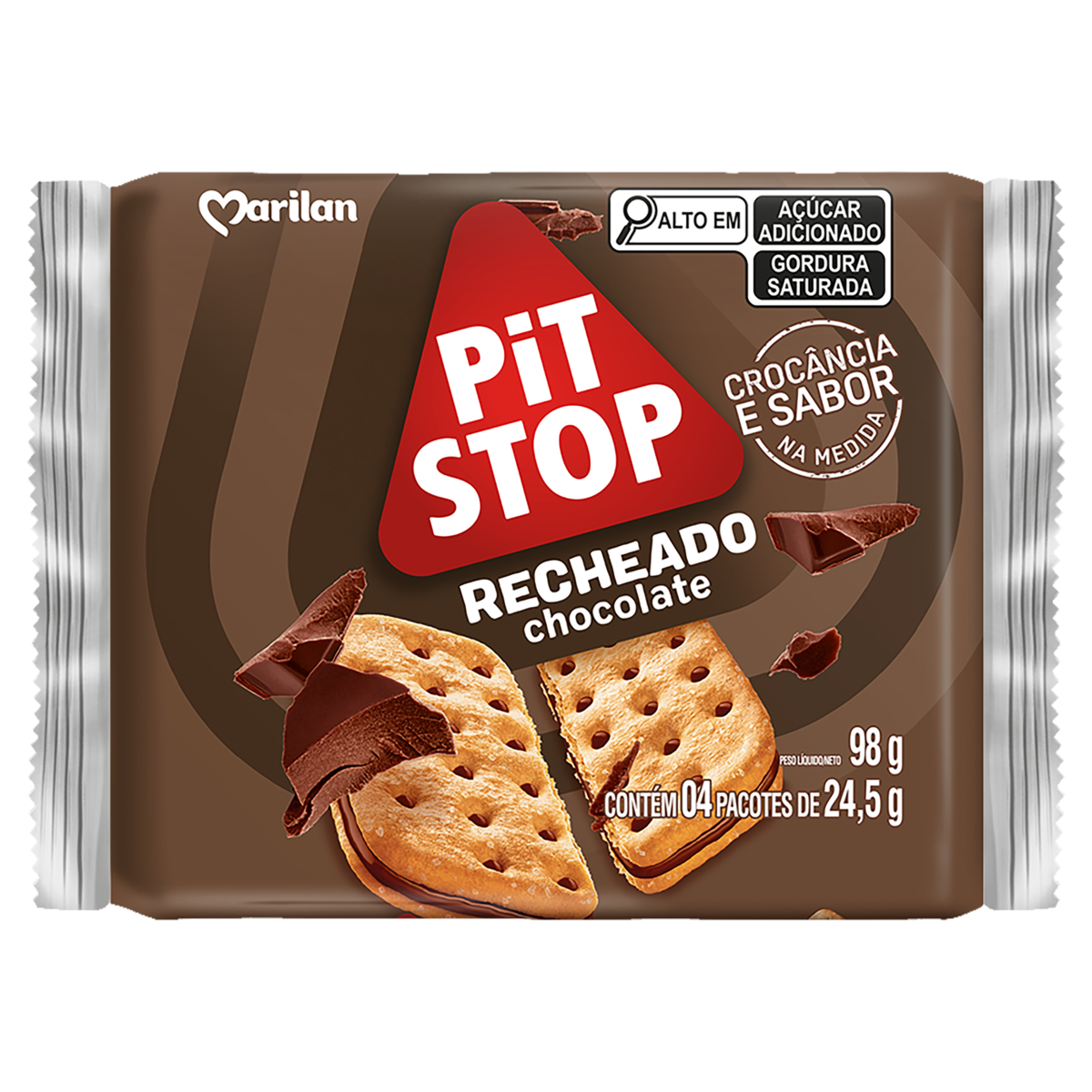 Pack Biscoito Recheio Chocolate Marilan Pit Stop Pacote 98G 4 Unidades