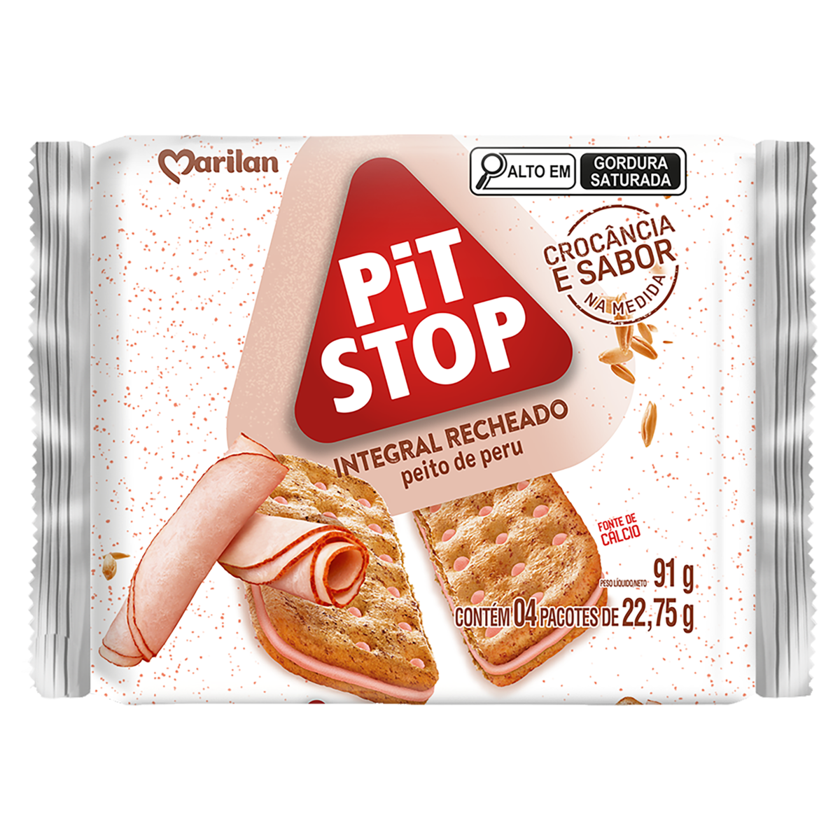 Pack Biscoito Integral Recheio Peito De Peru Marilan Pit Stop Pacote 91G 4 Unidades