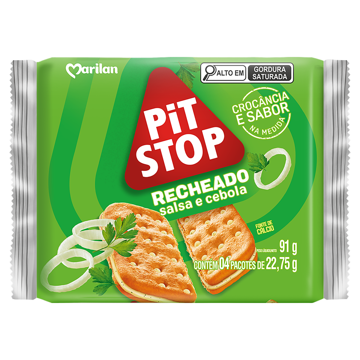 Pack Biscoito Recheio Salsa E Cebola Marilan Pit Stop Pacote 91G 4 Unidades