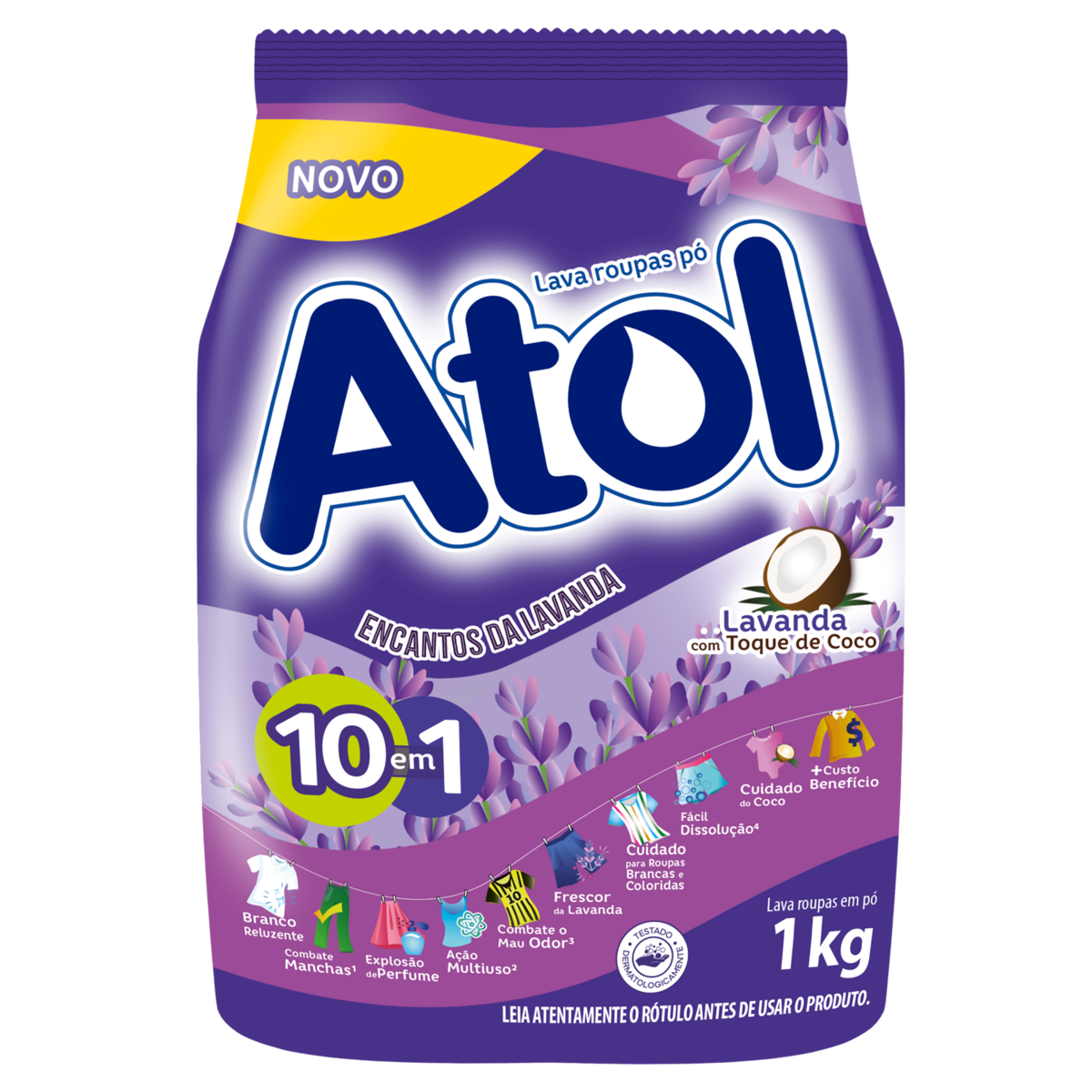 Lava-Roupas Pó Roupas Brancas e Coloridas Encantos da Lavanda Atol Pacote 1kg