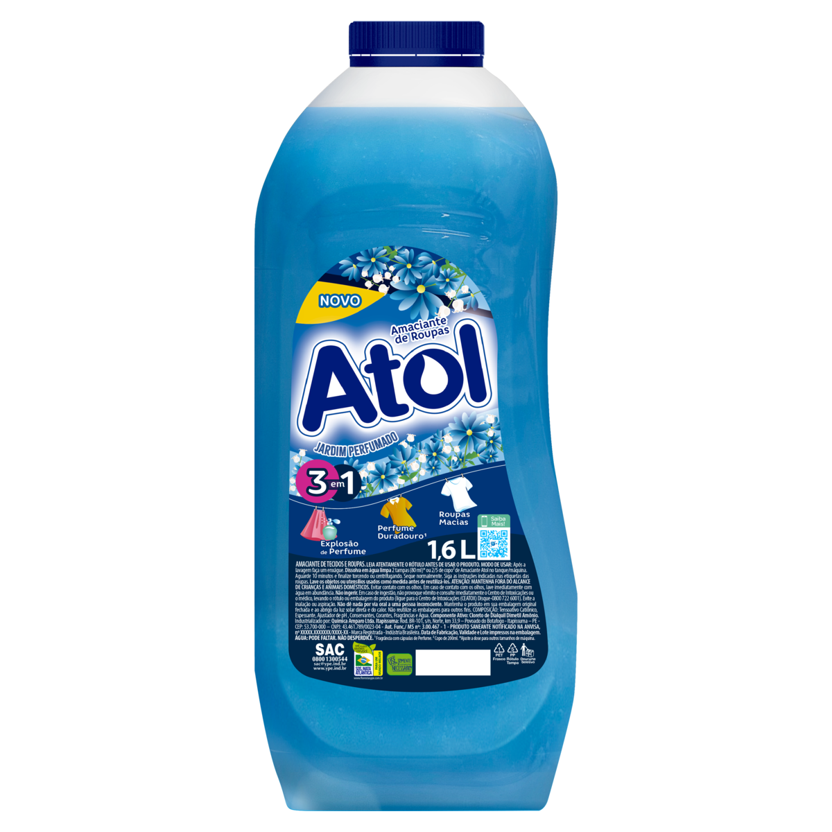 Amaciante de Roupa 3 em 1 Jardim Perfumado Atol Frasco 1,6l