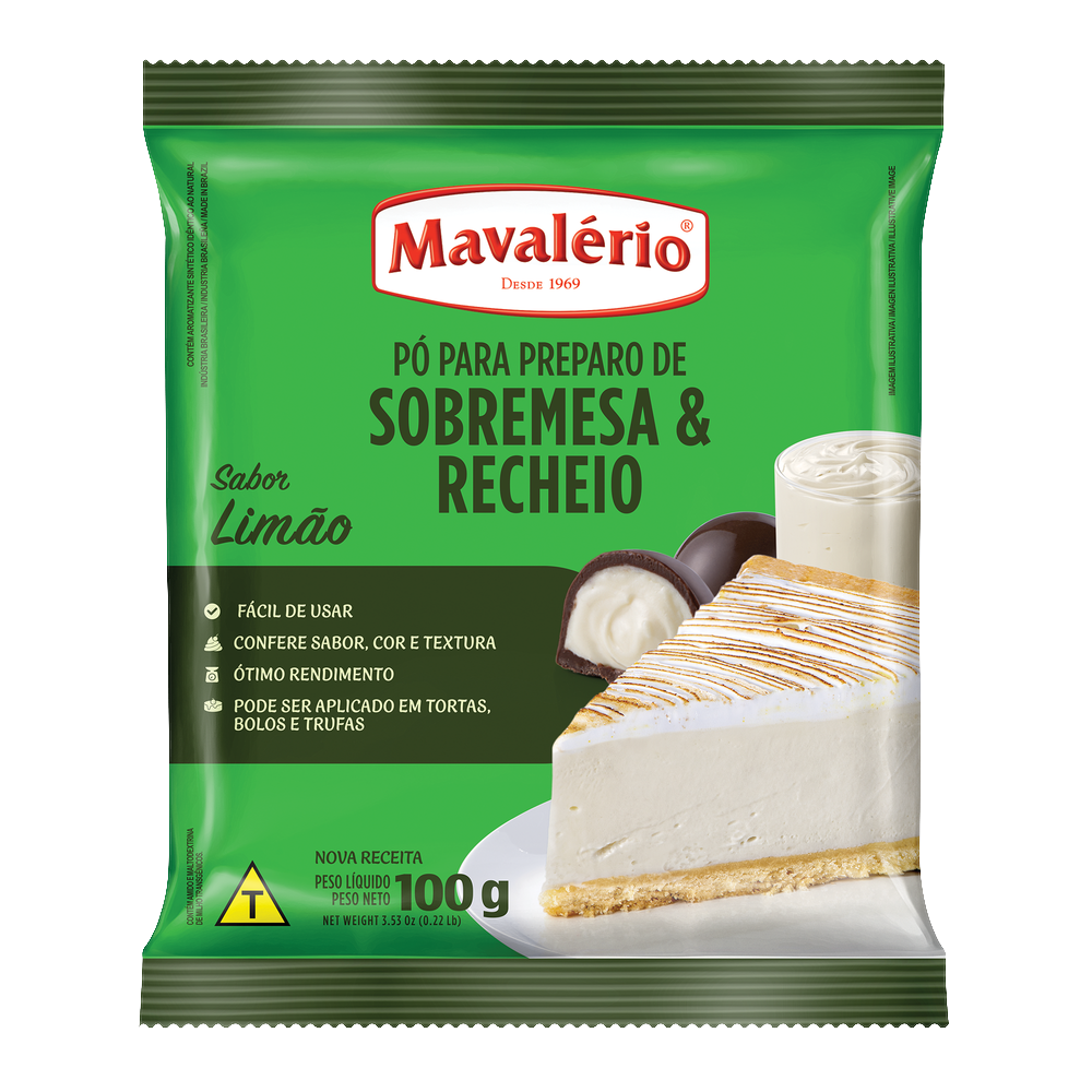 Pó para preparo de sobremesa e recheio sabor limão