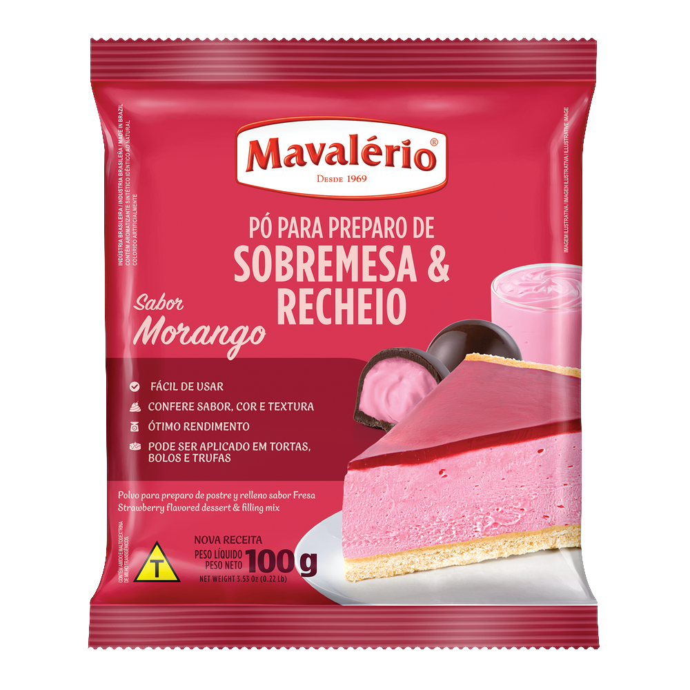 Pó para preparo de sobremesa e recheio sabor morango