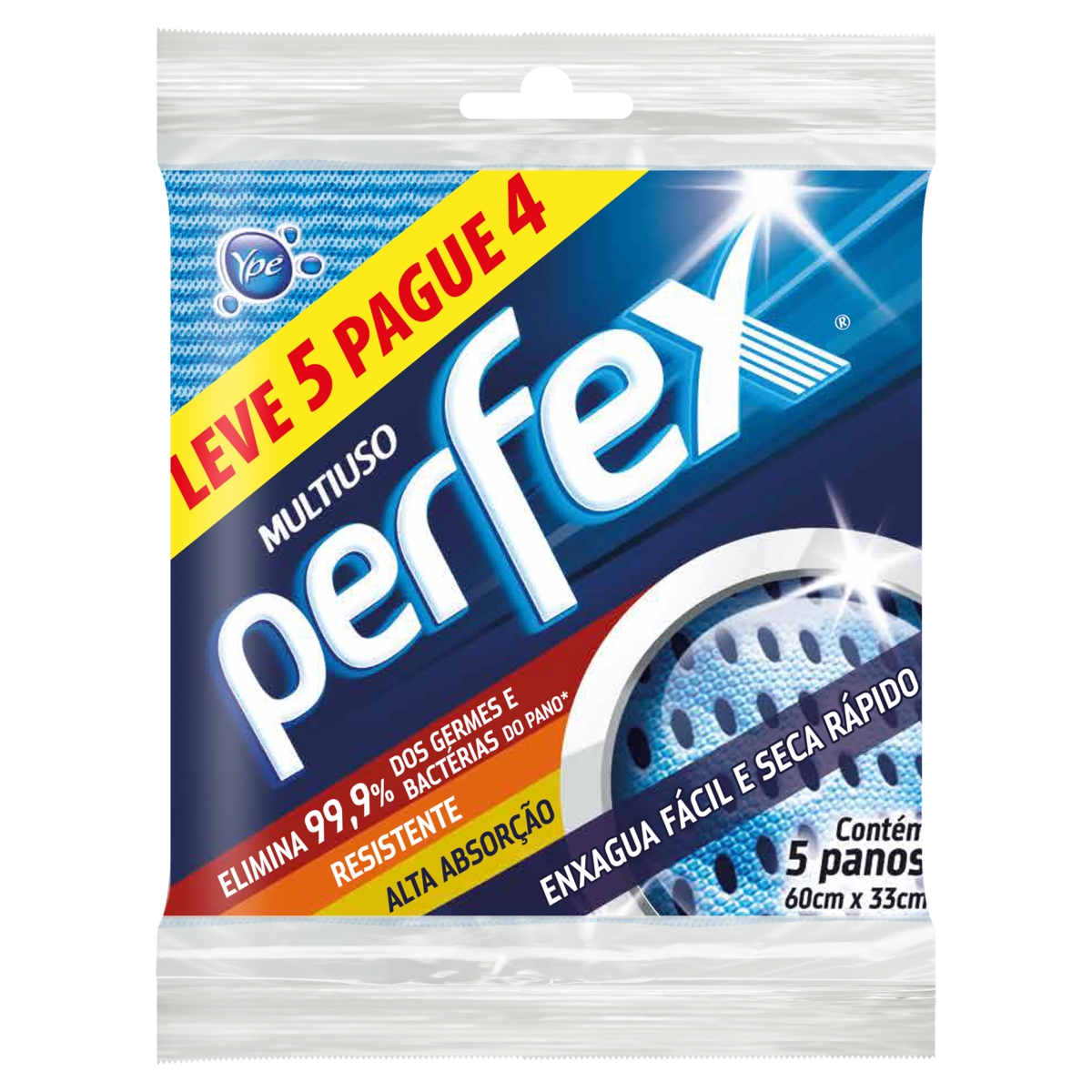Pano Multiuso Azul Perfex Leve 5 Pague 4 Unidades