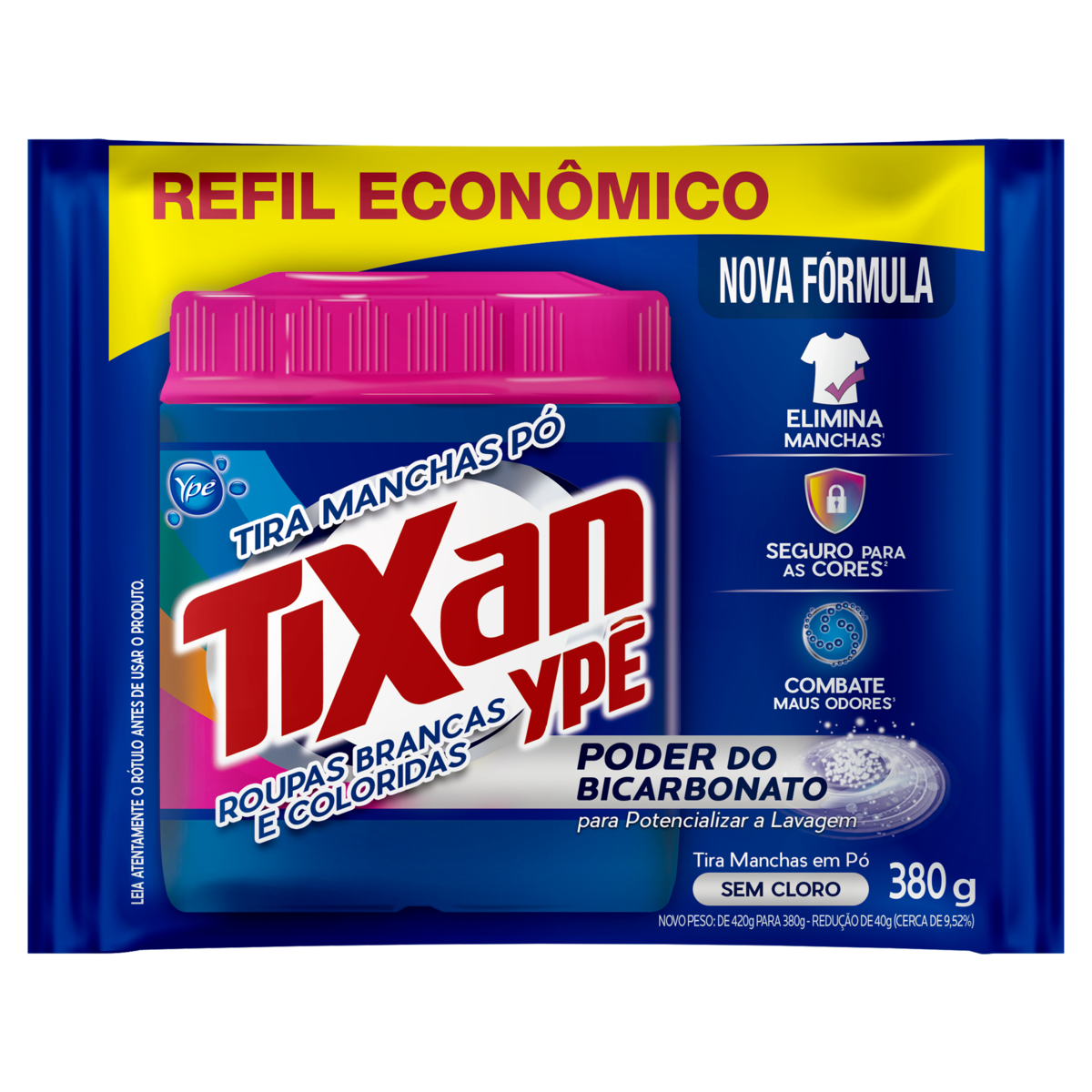 Tira-Manchas Pó Roupas Brancas e Coloridas Tixan Ypê Pacote 380g Refil Econômico