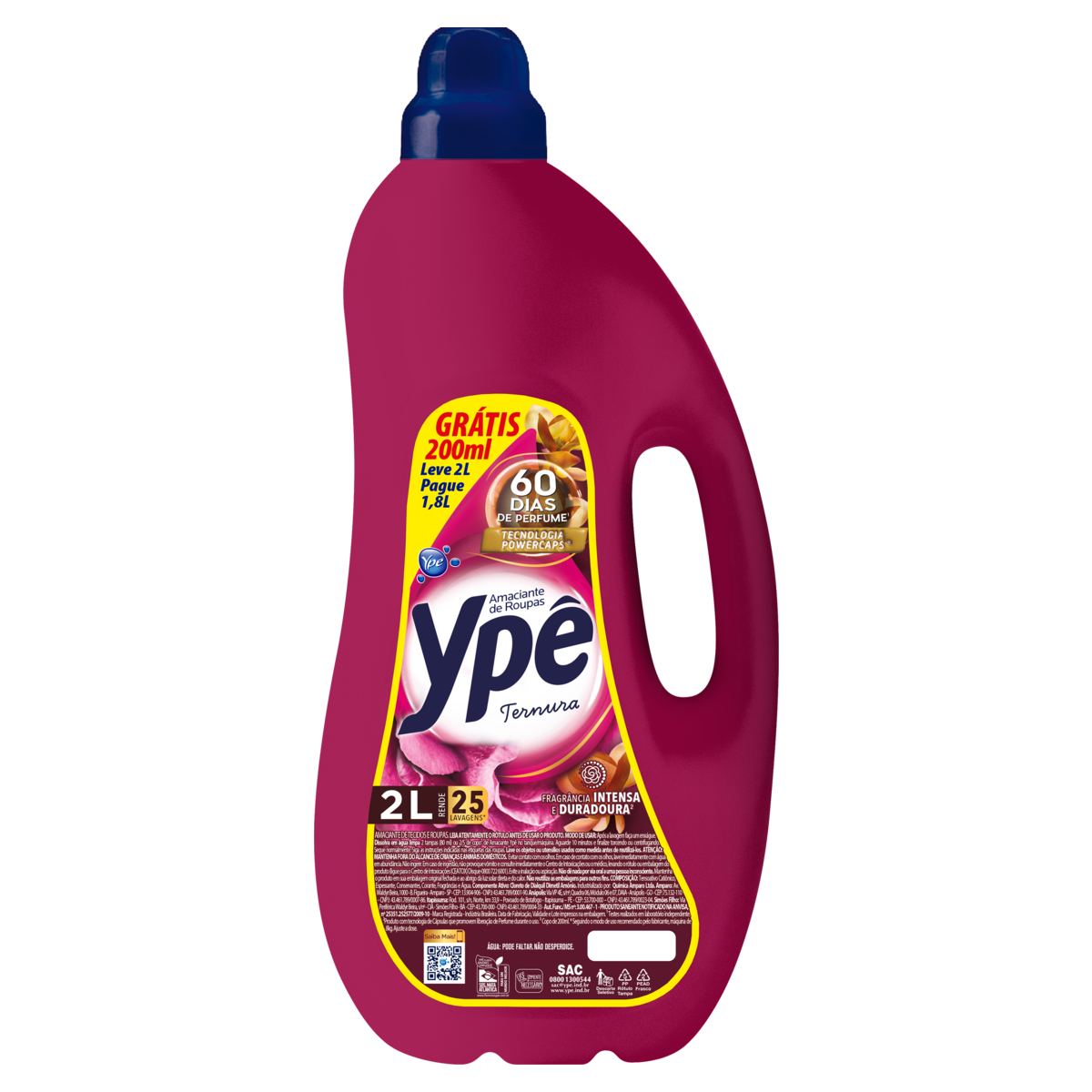 Amaciante de Tecidos e Roupa Ternura Ypê Frasco Leve 2l Pague 1,8l