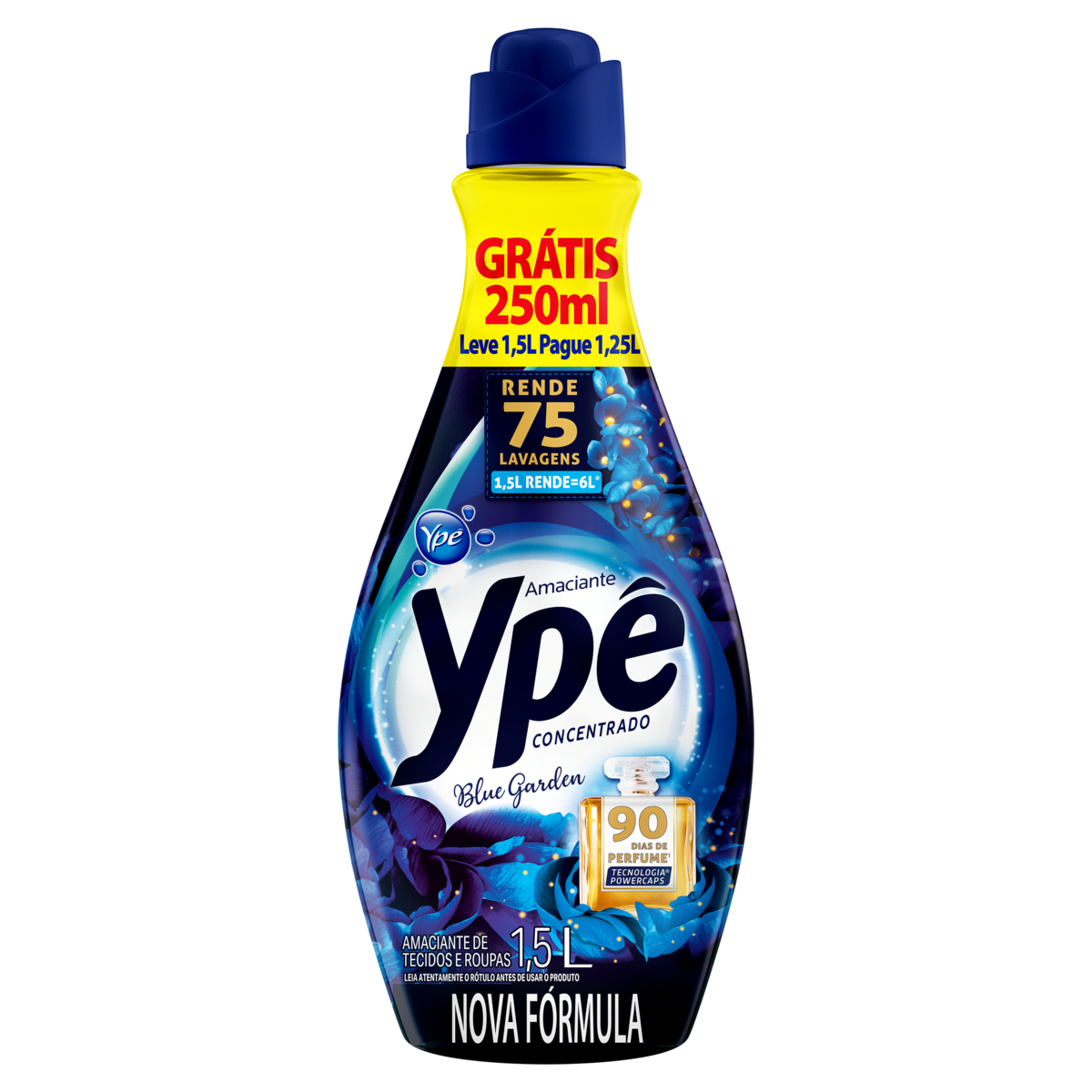Amaciante de Roupa e Tecido Concentrado Blue Garden Ypê Frasco Leve 1,5l Pague 1,25l