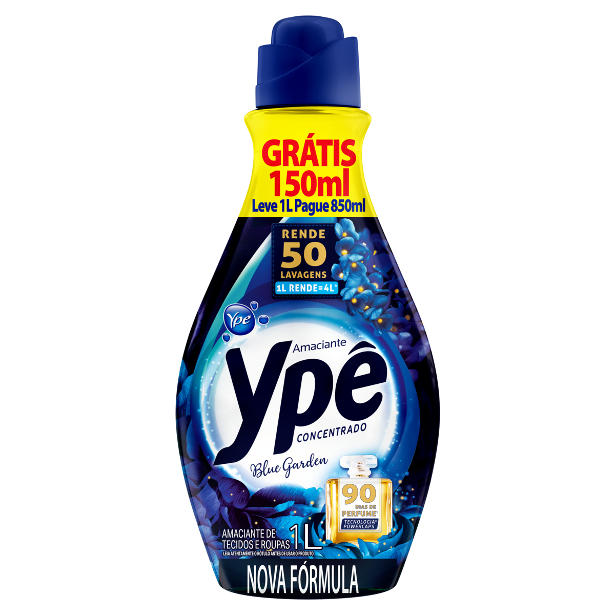 Amaciante de Roupa e Tecido Concentrado Blue Garden Ypê Frasco Leve 1l Pague 850ml