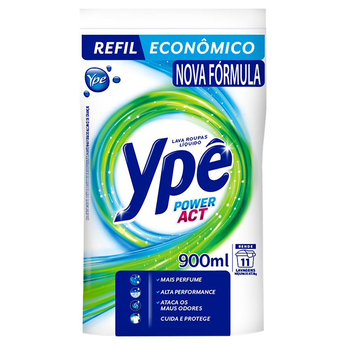 Lava-Roupas Líquido Ypê Power Act Pouch 900ml Refil Econômico