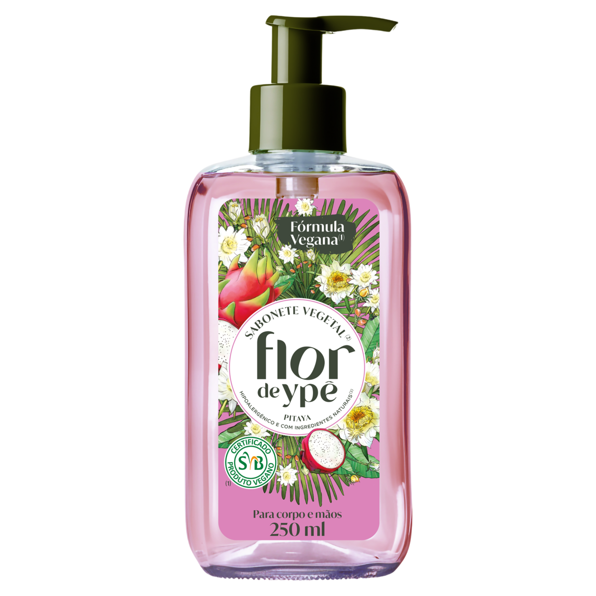 Sabonete Líquido Vegetal Mãos e Corpo Pitaya Flor de Ypê Frasco 250ml Pump