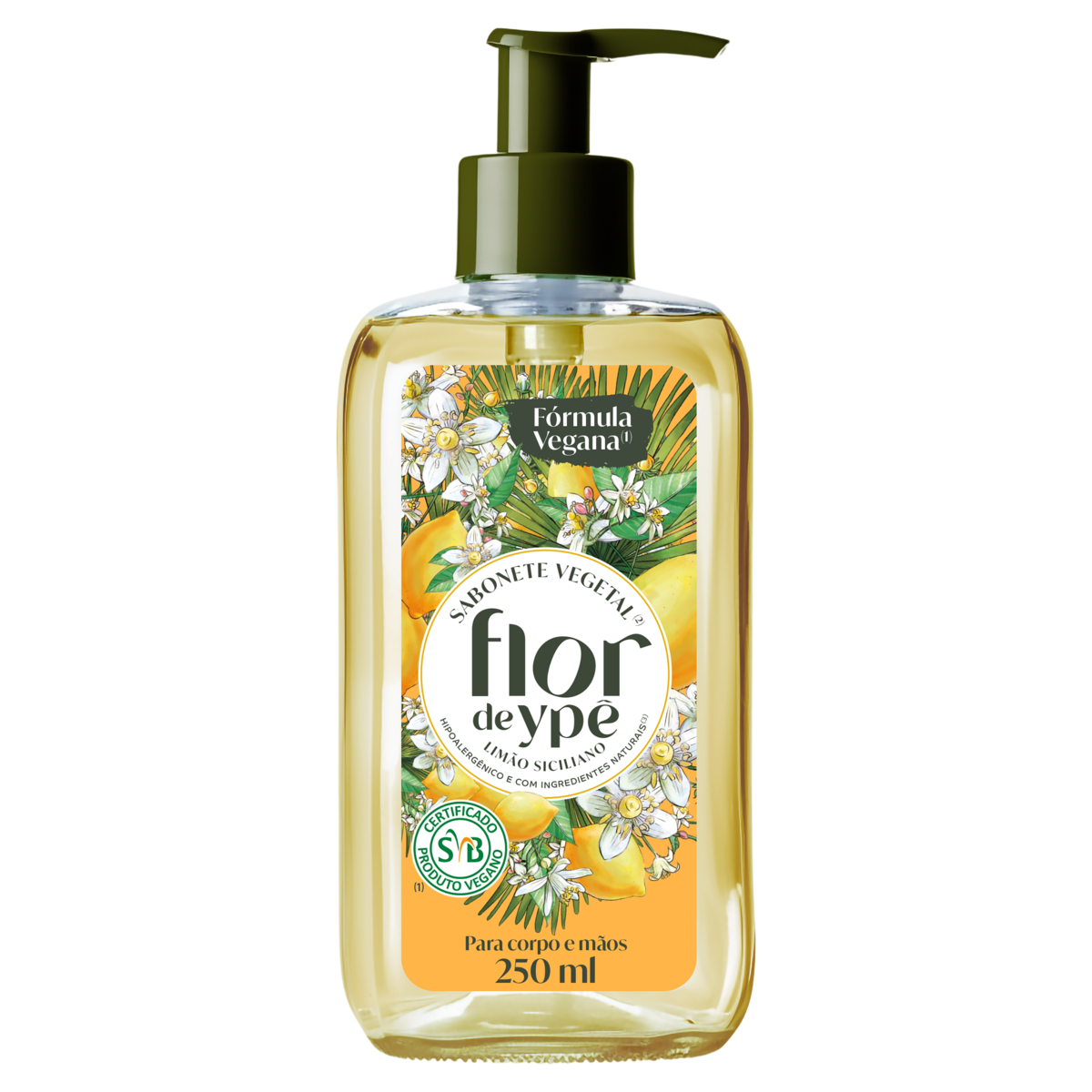 Sabonete Líquido Vegetal Mãos e Corpo Limão-Siciliano Flor de Ypê Frasco 250ml Pump