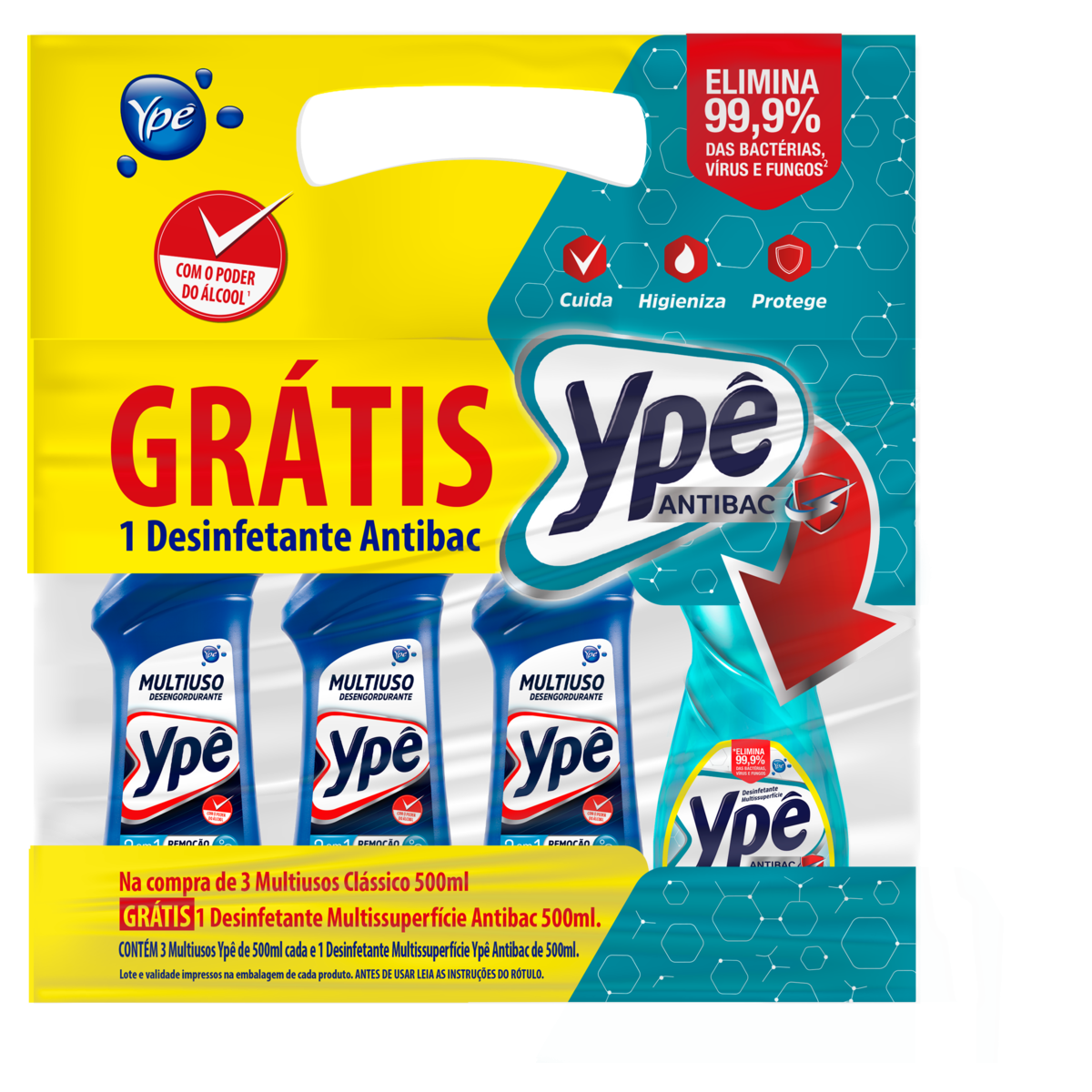 Kit 3 Limpadores Líquidos Multiuso Clássico Ypê 500ml Cada Grátis 1 Desinfetante Multissuperfície Antibac 500ml