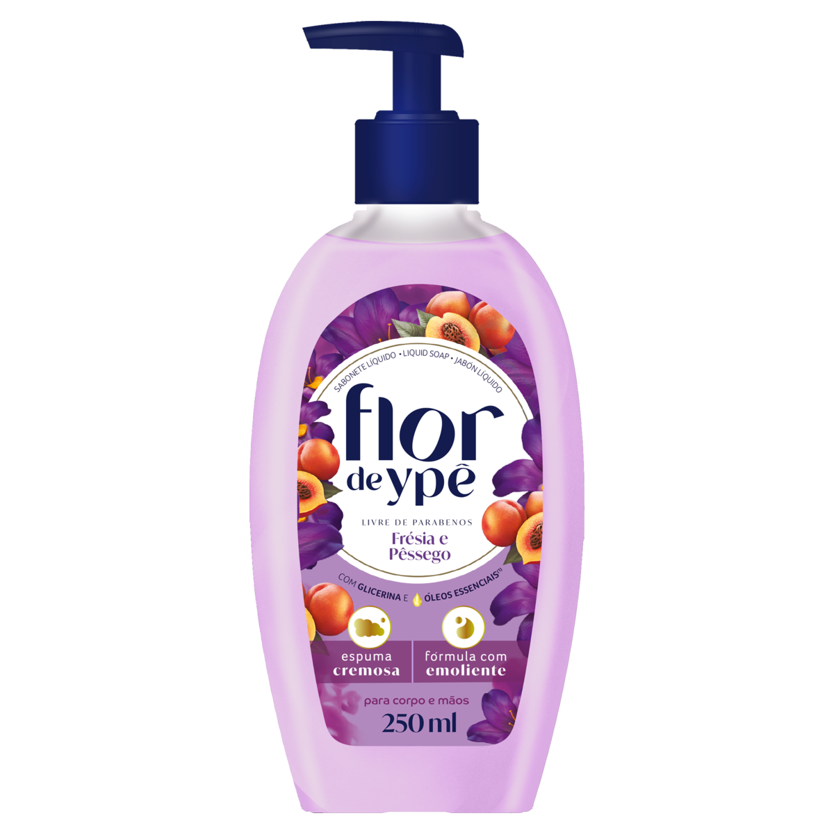 Sabonete Líquido Mãos e Corpo Frésia e Pêssego Flor de Ypê Frasco 250ml Pump