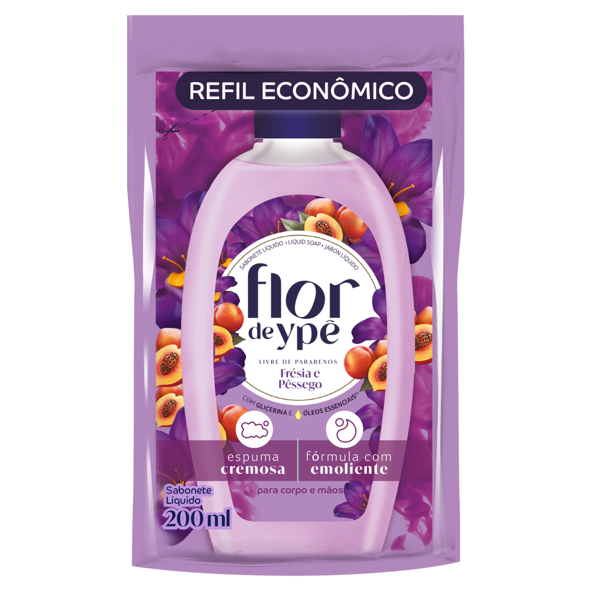 Sabonete Líquido Frésia e Pêssego Flor de Ypê Sachê 200ml Refil Econômico